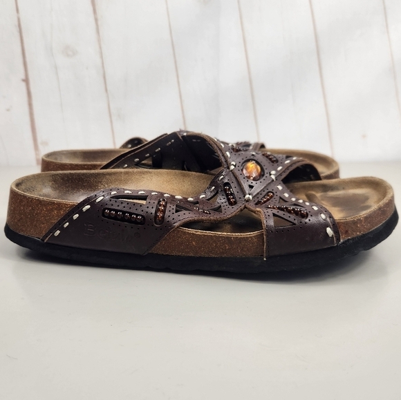Betula by Birkenstock Joyce Beaded Double Leather Sandals Brown 8-8.5 Narrow - Picture 3 of 15
